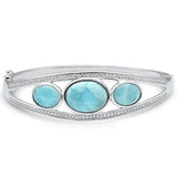 Sterling Silver Oval Natural Larimar And Cubic Zirconia Bracelet