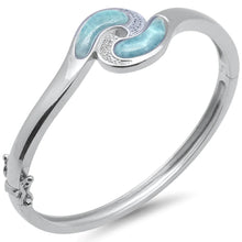 Load image into Gallery viewer, Sterling Silver Natural Larimar And CZ Bangle Bracelet