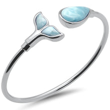 Load image into Gallery viewer, Sterling Silver Natural Larimar Pear Shaped And Whale Tail Cuff Bracelet