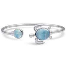 Load image into Gallery viewer, Sterling Silver Round And Oval Shaped Natural Larimar Turtle Bangle Bracelet