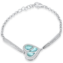 Load image into Gallery viewer, Sterling Silver Heart Shaped Natural Larimar And CZ Bracelet