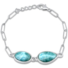 Load image into Gallery viewer, Sterling Silver Pear and Oval Shape Natural Larimar Adjustable Bracelet