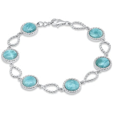 Load image into Gallery viewer, Sterling Silver Round Natural Larimar Twisted Adjustable Bracelet