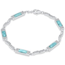 Load image into Gallery viewer, Sterling Silver Rectangle Natural Larimar Greek Design Adjustable Bracelet