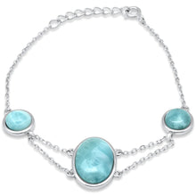 Load image into Gallery viewer, Sterling Silver Natural Larimar Oval and Round Adjustable Bracelet
