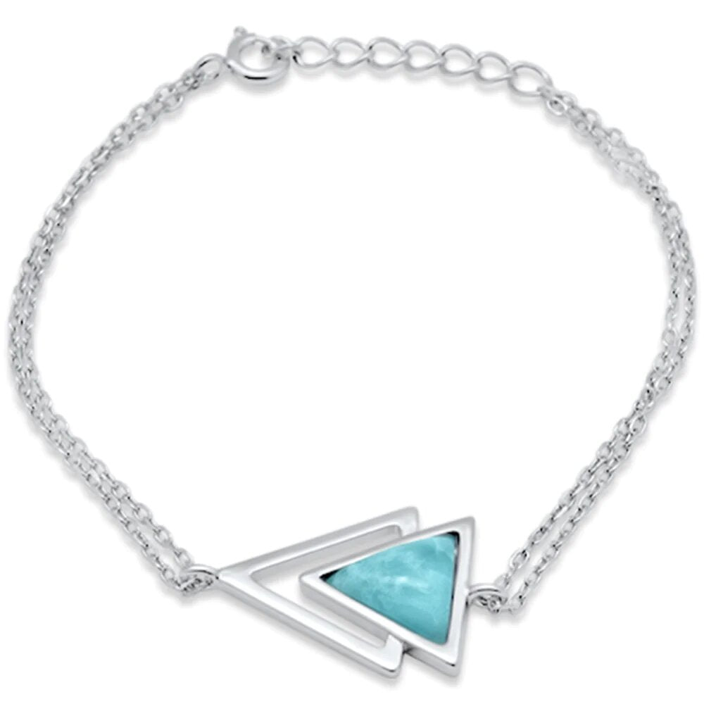 Sterling Silver Triangle Shape Natural Larimar Adjustable Bracelet