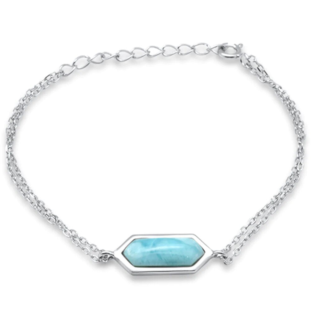 Sterling Silver Natural Larimar Crystal Shaped Adjustable Bracelet