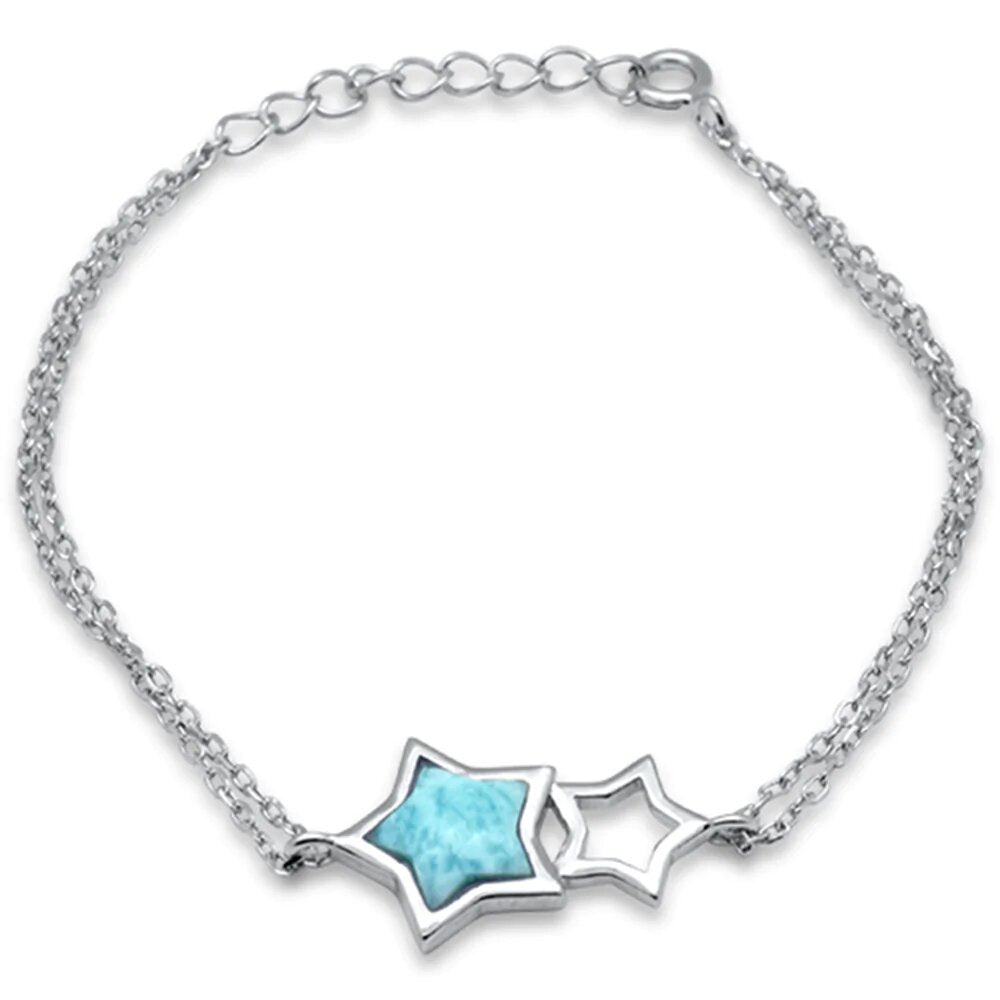 Sterling Silver Natural Larimar Star Shaped Adjustable Bracelet