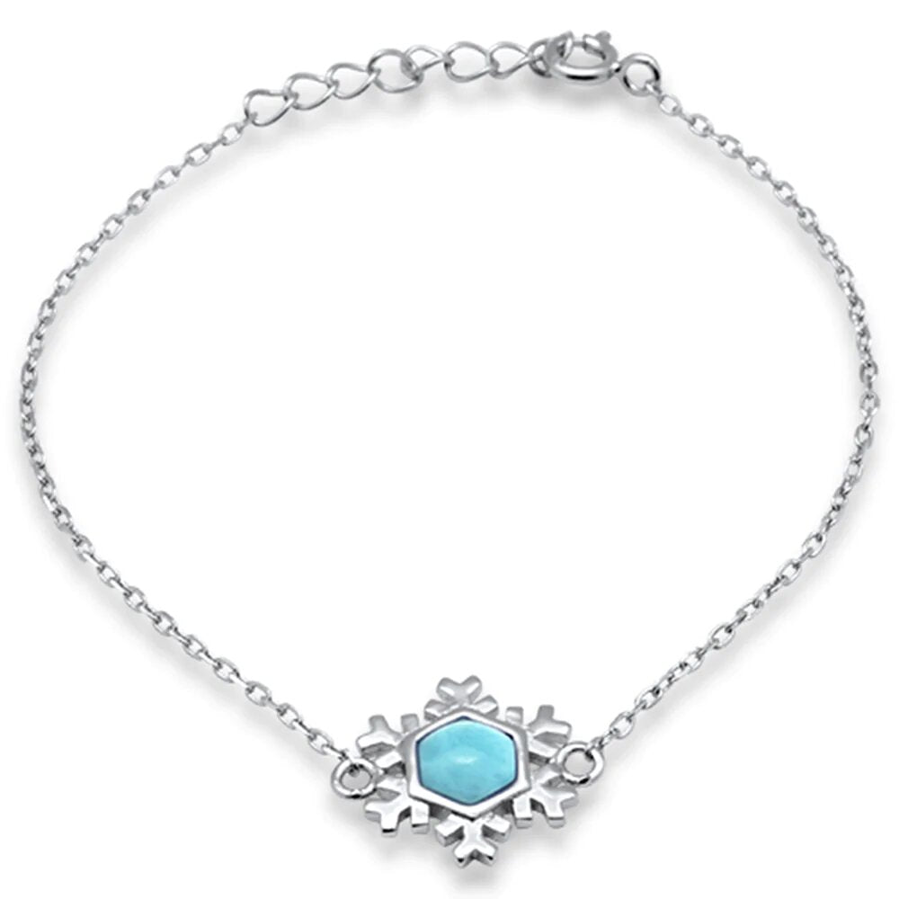 Sterling Silver Natural Larimar Snowflake Adjustable Bracelet