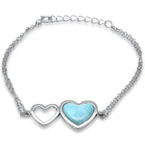 Sterling Silver Heart Shape Natural Larimar Bracelet