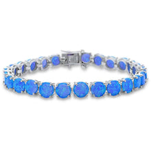Load image into Gallery viewer, Sterling Silver 4 Prong Round Blue Opal Silver BraceletAndWidth 7mm