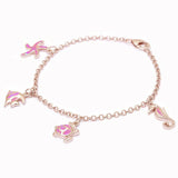 Sterling Silver Rose Gold Plated Pink Opal Sea Horse, Turtle, Fish and Starfish Bracelet