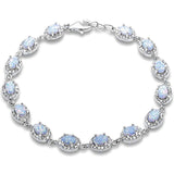 Sterling Silver Oval White Fire Opal and Cubic Zirconia Silver Bracelet with CZ StonesAndWidth 7mm