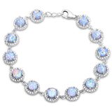 Sterling Silver Halo White Opal and Cubic Zirconia Silver Bracelet with CZ StonesAndWidth 10mm