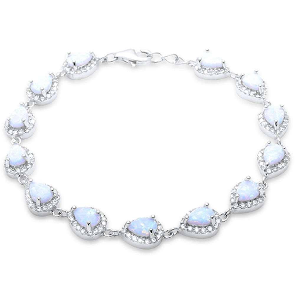Sterling Silver Pear Shape White Opal and Cubic Zirconia Silver Bracelet with CZ StonesAndWidth 8mm