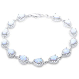 Sterling Silver Pear Shape White Opal and Cubic Zirconia Silver Bracelet with CZ StonesAndWidth 8mm