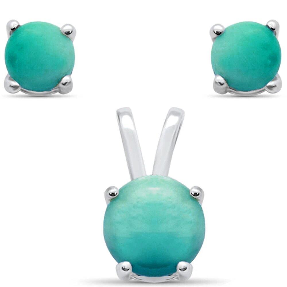 Sterling Silver Round Turquoise Earring and Pendant Set