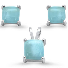 Load image into Gallery viewer, Sterling Silver Natural Larimar Princess Cut Earring Pendant Set