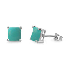 Load image into Gallery viewer, Sterling Silver Princess Shape Natural Turquoise Stud Earrings - silverdepot