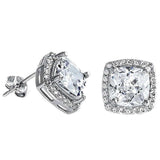 Sterling Silver Cushion Cut Cubic Zirconia Halo Earrings