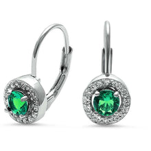 Load image into Gallery viewer, Sterling Silver Halo Green Emerald And Cz Heart Earrings