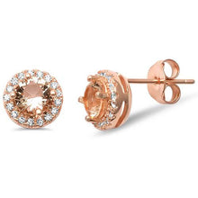 Load image into Gallery viewer, Sterling Silver Rose Gold Plated Casting Round Halo Morganite Earrings