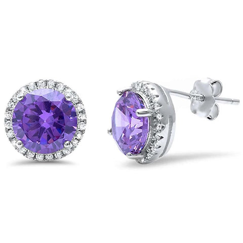 Sterling Silver Halo Fine Amethsyt Studs Earring