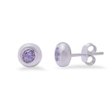Load image into Gallery viewer, Sterling Silver Amethyst Bezel Studs EarringsAnd Thickness 7mm