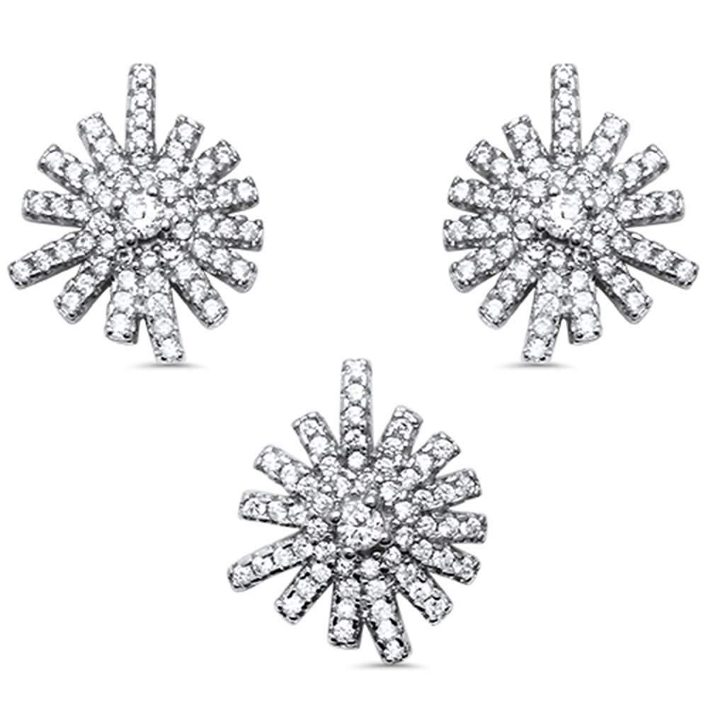 Sterling Silver Cubic Zirconia Starbust Stud Style Earrings