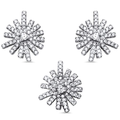 Sterling Silver Cubic Zirconia Starbust Stud Style Earrings
