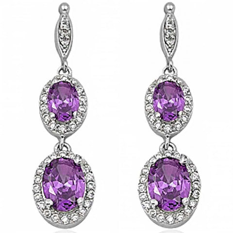 Sterling Silver Amethyst and Cubic Zirconia Earrings
