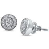 Sterling Silver Micro Pave Round Halo CZ Earrings