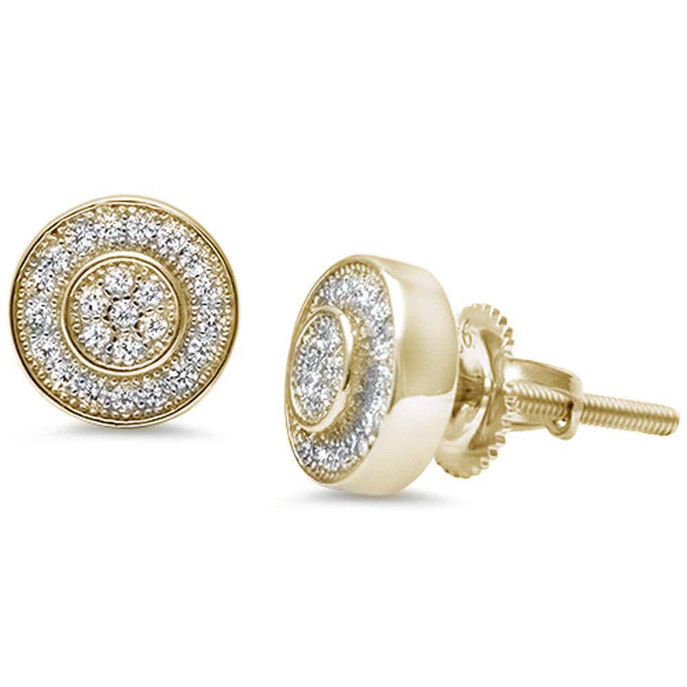 Sterling Silver Micro Pave Yellow Gold Plated Round Halo Cubic Zirconia Earrings