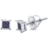 Sterling Silver Square Black Onyx Stud EarringsAnd Thickness 4mm