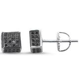 Sterling Silver Black Princess Cut MicroPave CZ Stud Earrings