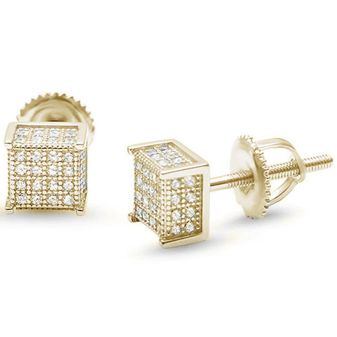 Sterling Silver Yellow Gold Princess Cut MicroPave CZ Stud Earrings