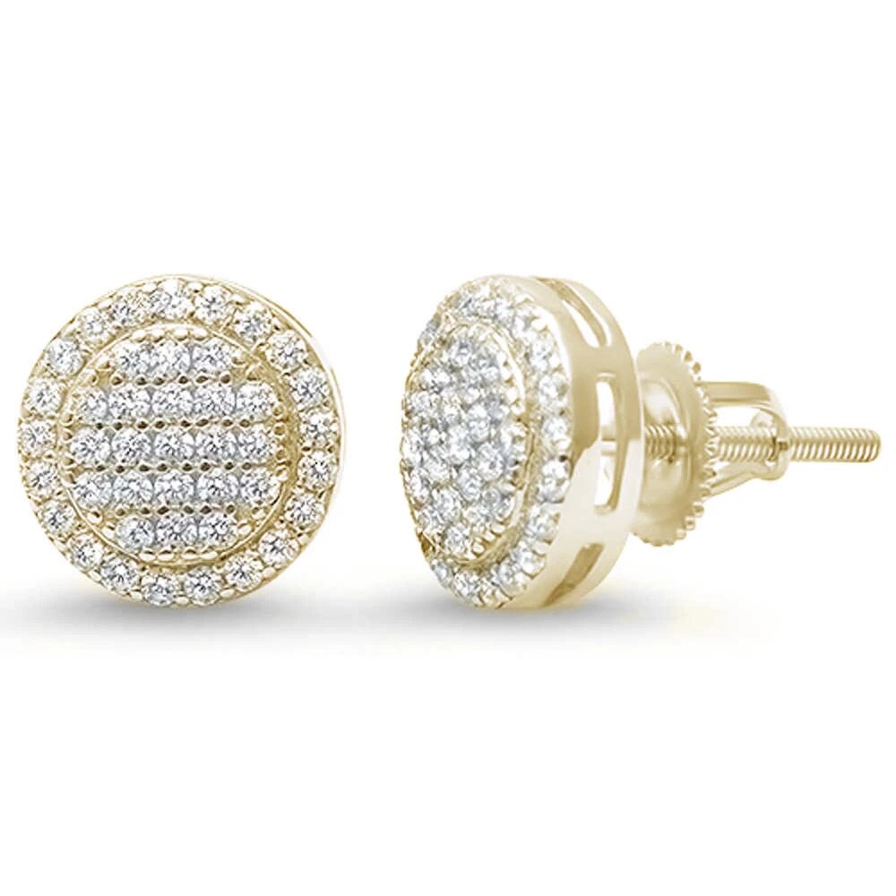 Sterling Silver Micro Pave Yellow Gold Plated 9MM Round Halo Studs Earrings
