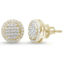 Load image into Gallery viewer, Sterling Silver Micro Pave Yellow Gold Plated 9MM Round Halo Studs Earrings