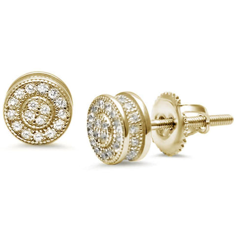 Sterling Silver Yellow Gold Round Halo Invisible Set CZ Earrings