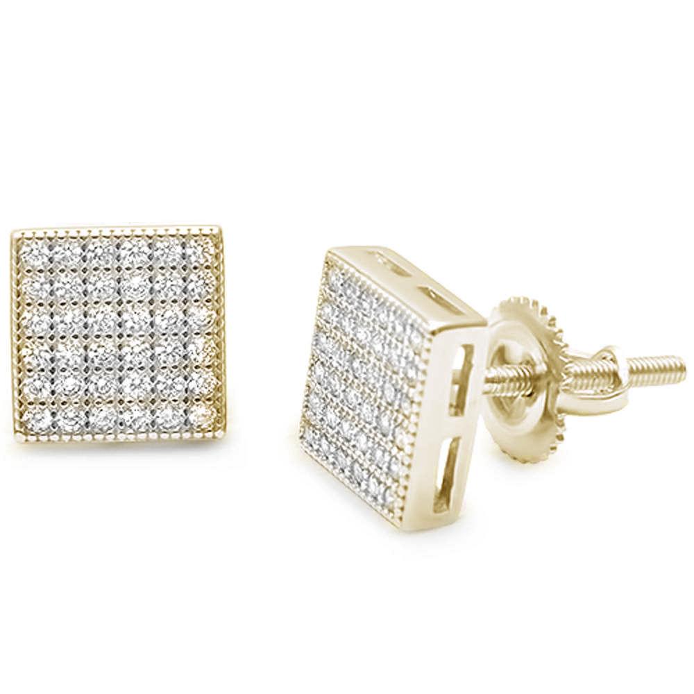 Sterling Silver Square Mirco Pave Yellow Gold Plated Stud Earrings