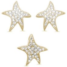 Load image into Gallery viewer, Sterling Silver Cute Yellow Gold Plated Starfish Cubic Zirconia Earring And Pendant Set