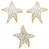 Sterling Silver Cute Yellow Gold Plated Starfish Cubic Zirconia Earring And Pendant Set