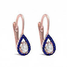 Load image into Gallery viewer, Sterling Silver Rose Gold Plated Pear Shape Blue Sapphire and White Cubic Zirconia Earrings