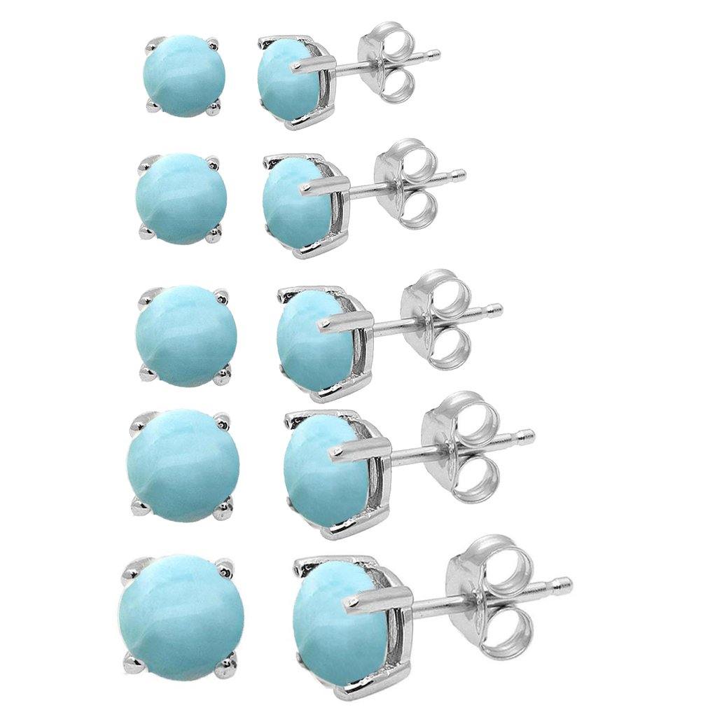 Sterling Silver Round Natural Larimar Stud Earrings - silverdepot