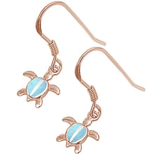 Load image into Gallery viewer, Sterling Silver Rose Gold Plated Natural Larimar Turtle Earrings