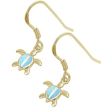 Load image into Gallery viewer, Sterling Silver Yellow Gold Plated Natural Larimar Turtle Earrings