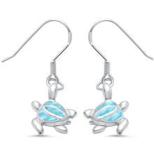 Load image into Gallery viewer, Sterling Silver Natural Larimar Dangle Drop Turtle Earrings-34mm