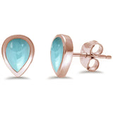 Sterling Silver Rose Gold Plated Pear Shape Natural Larimar Earrings