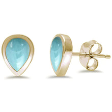 Load image into Gallery viewer, Sterling Silver Yellow Gold Plated Pear Shape Natural Larimar Earrings