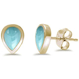 Sterling Silver Yellow Gold Plated Pear Shape Natural Larimar Earrings